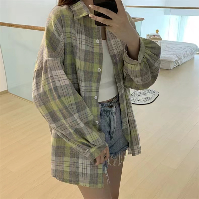 New 2026 Women's Long-Sleeved Plaid Shirt Loose Mid-Length Fashion Jacket Sweatshirt Autumn Cardigan Women's Top