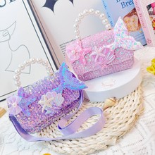 跨境儿童包包可爱女童斜挎包蝴蝶珍珠手提包卡通亮片鱼尾配件