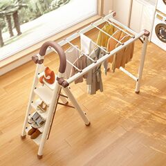 はしご家庭用衣類乾燥ラック厚みのある折りたたみ屋内外伸縮式炭素鋼ヘリンボーンはしご階段兼用多機能滑り止め