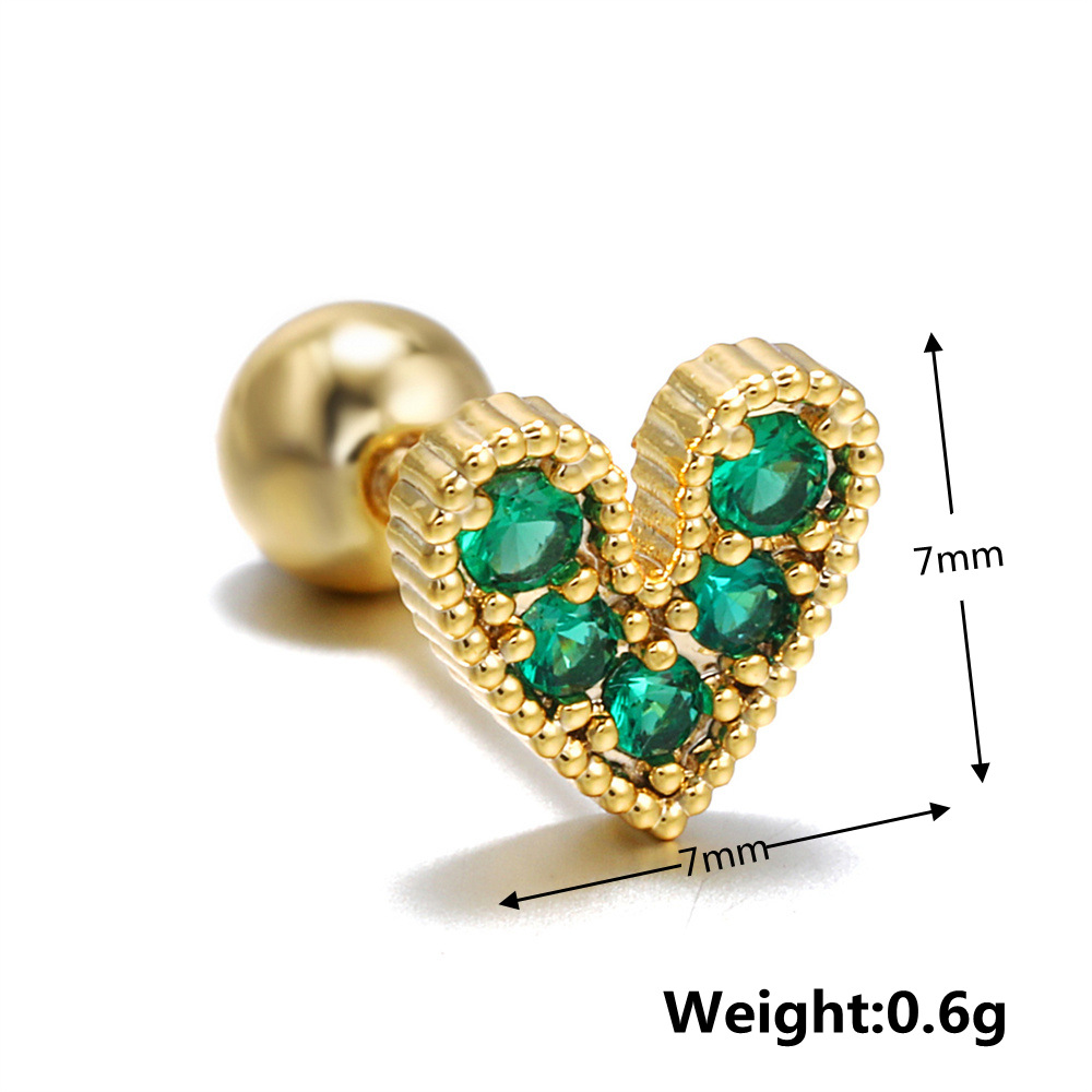 Moon Green Zircon Screw Ball Piercing Ear Bone Earring display picture 4