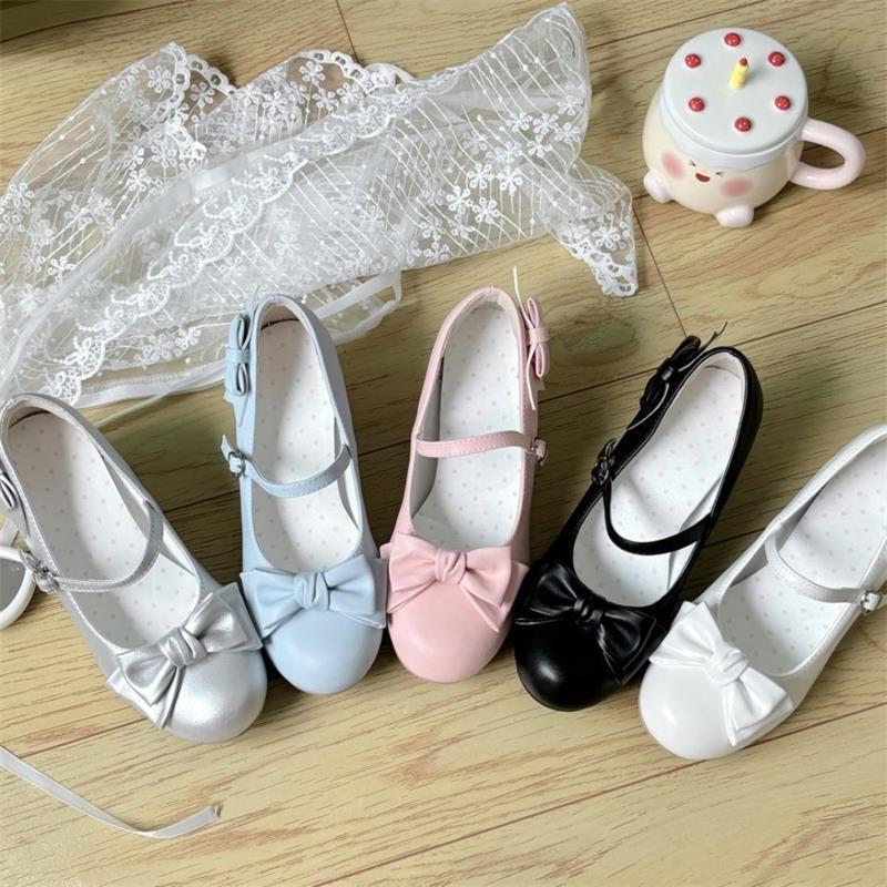 Nuevo Lolita dulce arco de marizhen cabeza redonda zapatos de lolita zapatos de cuero delgados elegantes japoneses