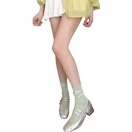 Spring and summer candy-colored hemp ear-rimmed fishnet stockings, Japanese macarons, colorful bows, girly socks, socks