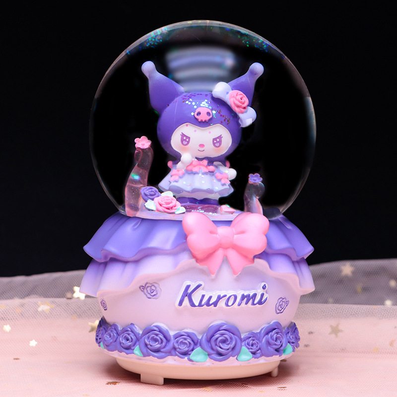 New Rose Cool Music Box with Crystal Ball, Cute Cartoon Light-Up Snowfall Music Box, Children's Birthday Gift