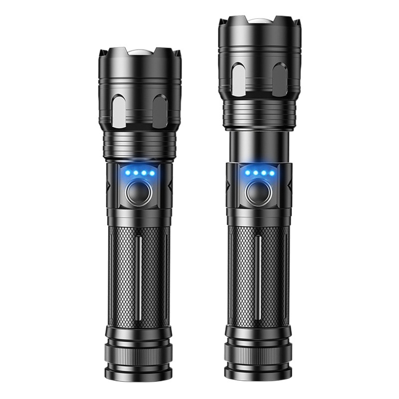 Linterna de luz fuerte telescópica P70 de aleación de aluminio transfronteriza, pantalla de potencia, linterna portátil pequeña recargable P50 para exteriores