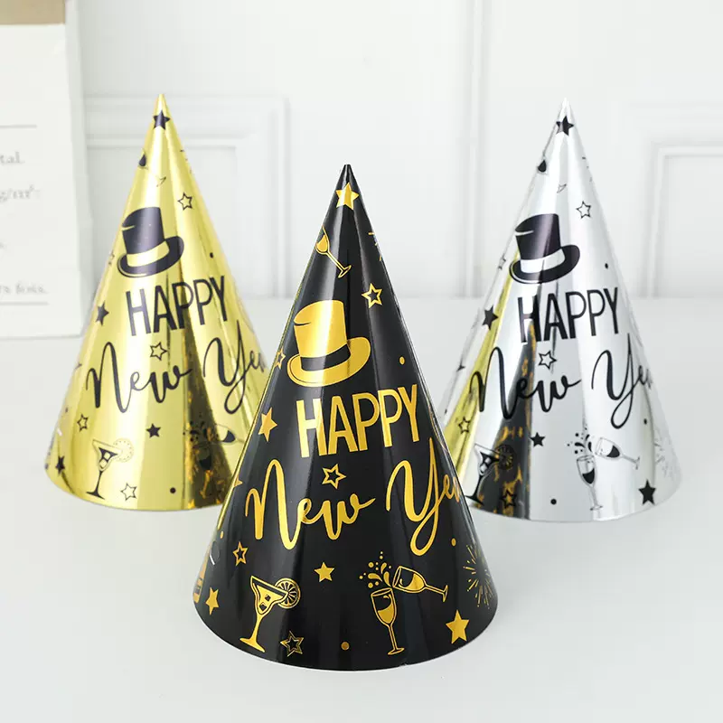 批发Happy New Year新年派对帽 儿童成人角色扮演装饰装扮金银帽