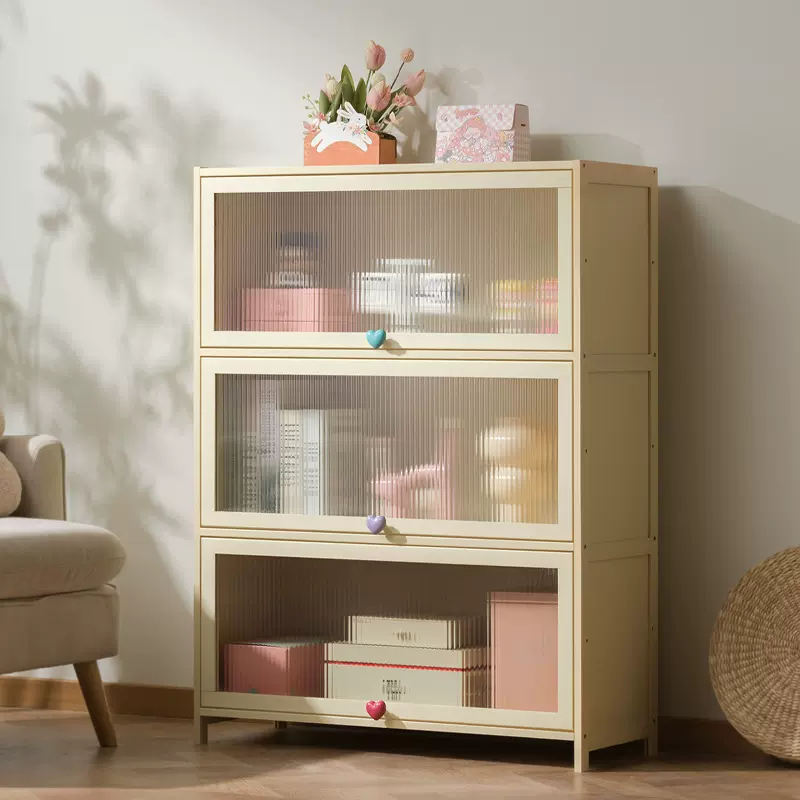 翻盖式收纳柜家用客厅多层零食多巴胺斗柜卧室床头柜置物储物柜子