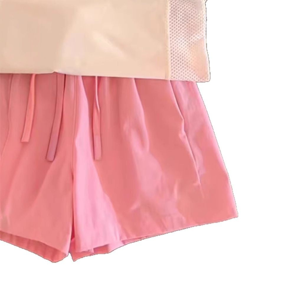 Traje deportivo de verano para niñas 2025 nuevos pantalones cortos de secado rápido transpirables de seda de hielo coreano para niños Traje casual de dos piezas