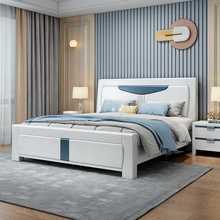 8KIJ全实木床主卧1.8米橡木双人床简约现代压纹实木床1.5白色储物