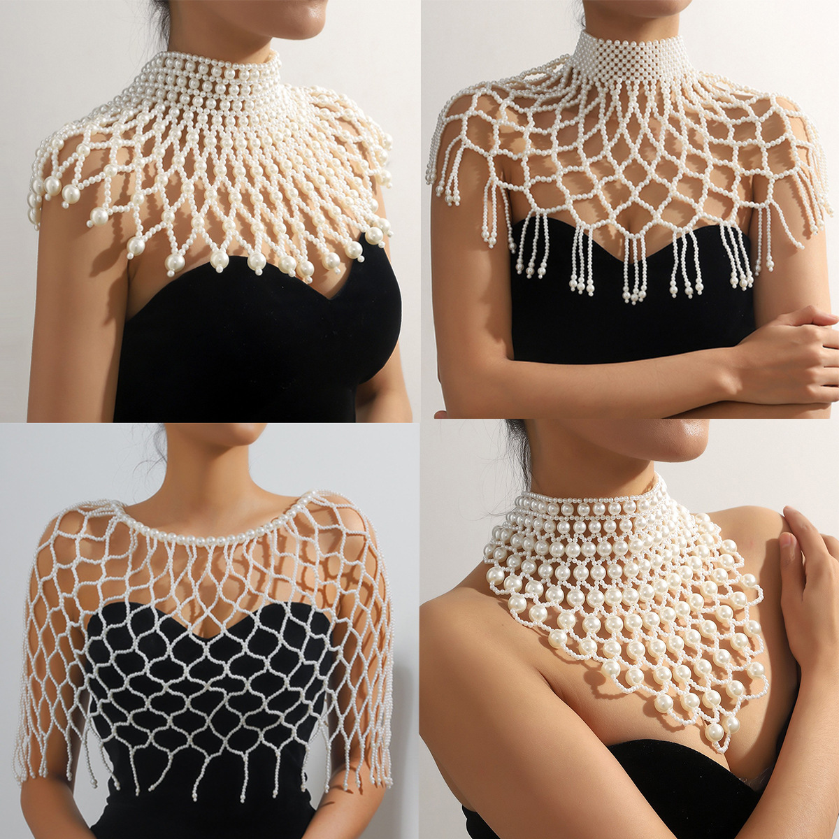 Joyas transfronterizas europeas y americanas cadena de cuerpo de perlas hueca creativa moda sexy chal de perlas borla cadena de pecho de alta calidad
