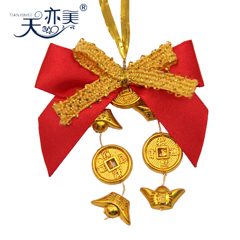 Hermosas cuentas Rojas brillantes decoración de Navidad arco regalo de Navidad colgante Lazo de la cinta