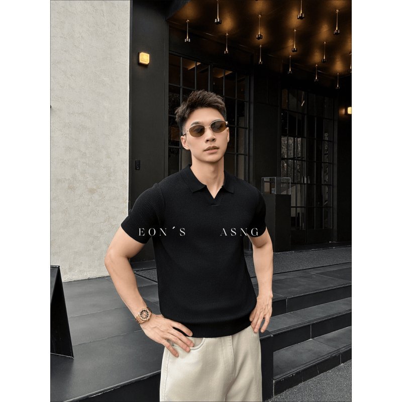 New Aristocratic Old Money Style Seagull Collar Polo Shirt for Men, Summer Mature and Stable Light Luxury Short-Sleeve Slim-Fit Knit Half-Shirt