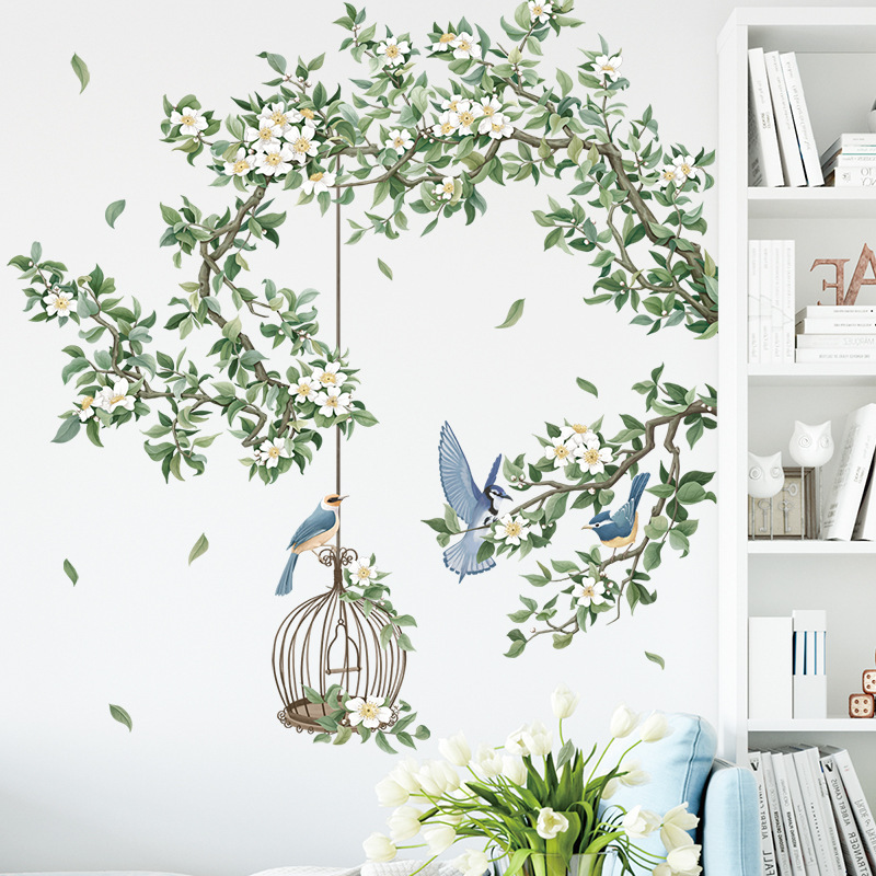 Plant Flower Bird Cage Wall Stickers Bedroom Sofa Background Wall Decoration Stickers Pastoral Wallpaper Fresh Door Wall Stickers Plant Flower Bird Cage Wall Stickers Bedroom Sofa Background Wall Decoration Stickers Pastoral Wallpaper Fresh Door Wall Stickers
