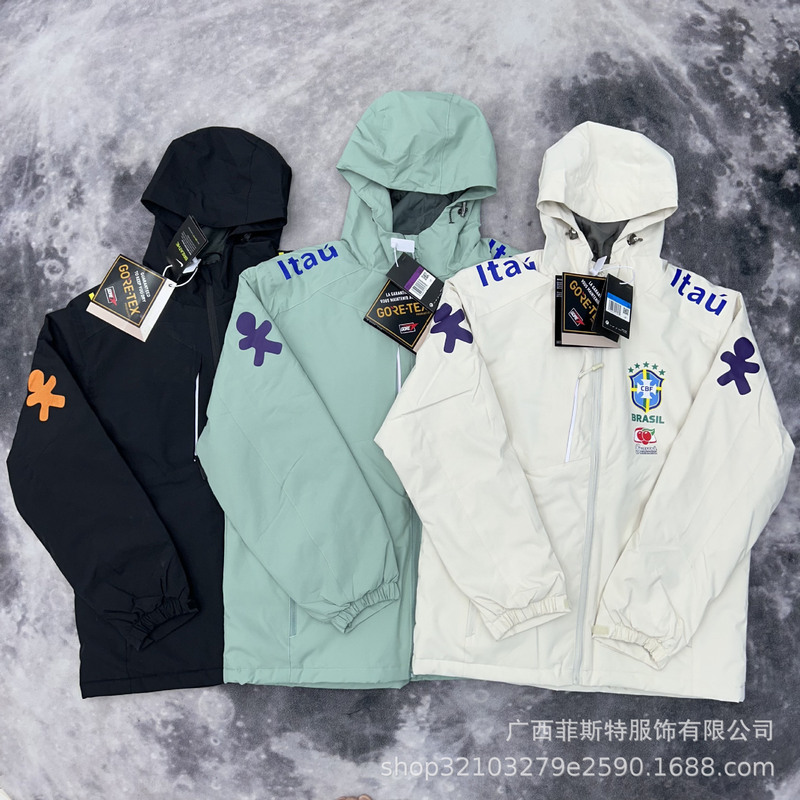 Brazil Team Thin Windproof and Waterproof Jacket with Fleece Lining, Winter Coat with Hood, Neymar Style Outdoor Wear Brazil Team Thin Windproof and Waterproof Jacket with Fleece Lining, Winter Coat with Hood, Neymar Style Outdoor Wear