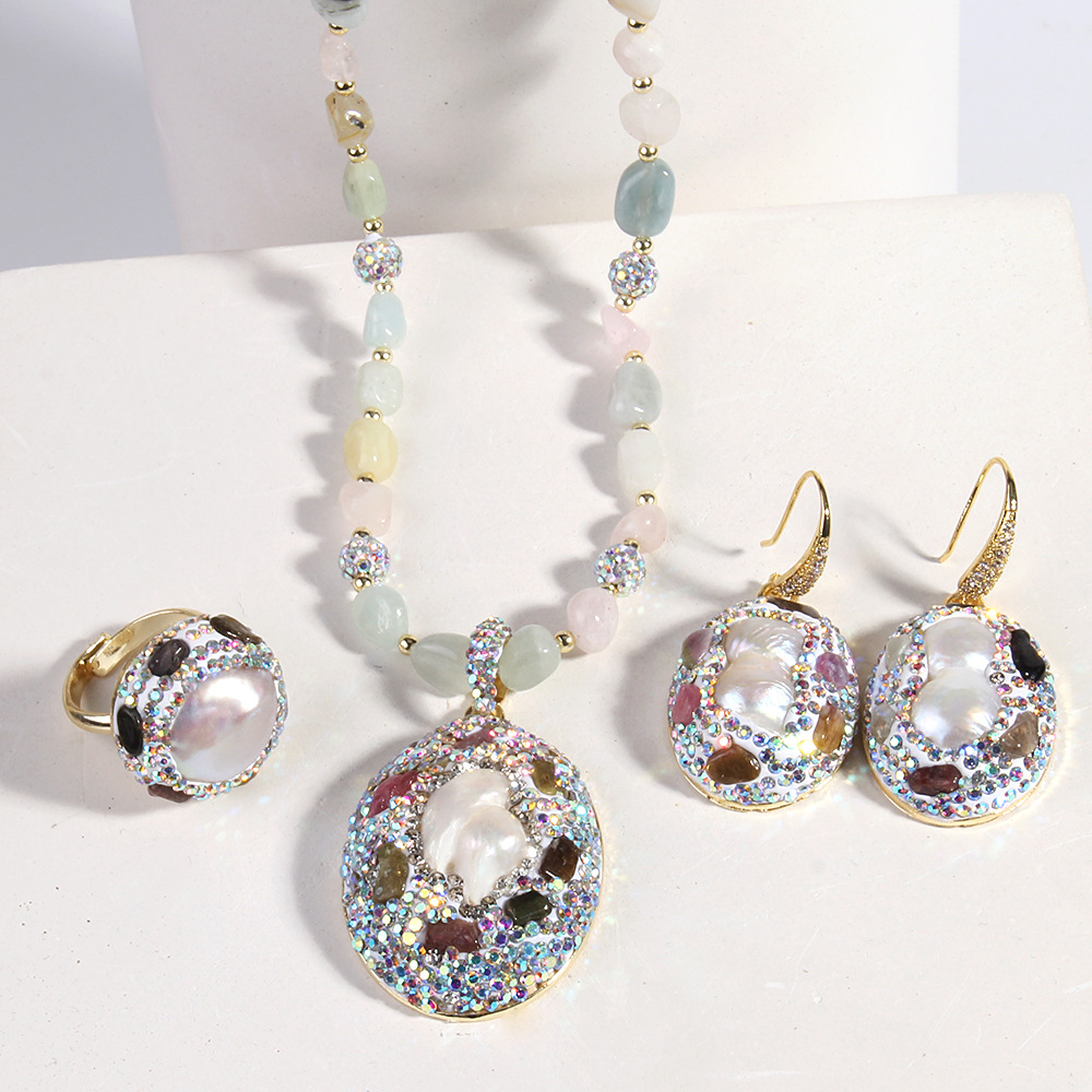 80g Weight Rhinestones Inlay Material Jewelry Set Classification Jewelry Set Quantity Holiday Occasion natural stone Material Geometric Pattern Women's Gender Inlay Design Vintage Style Style Vintage Style Geometric Natural Stone Rhinestones Jewelry Set In Bulk 16