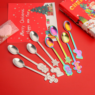 Stainless Steel Creative Spoon Christmas Spoon Dessert Cake Spoon Coffee Honey Mixing Spoon Gift Box Set