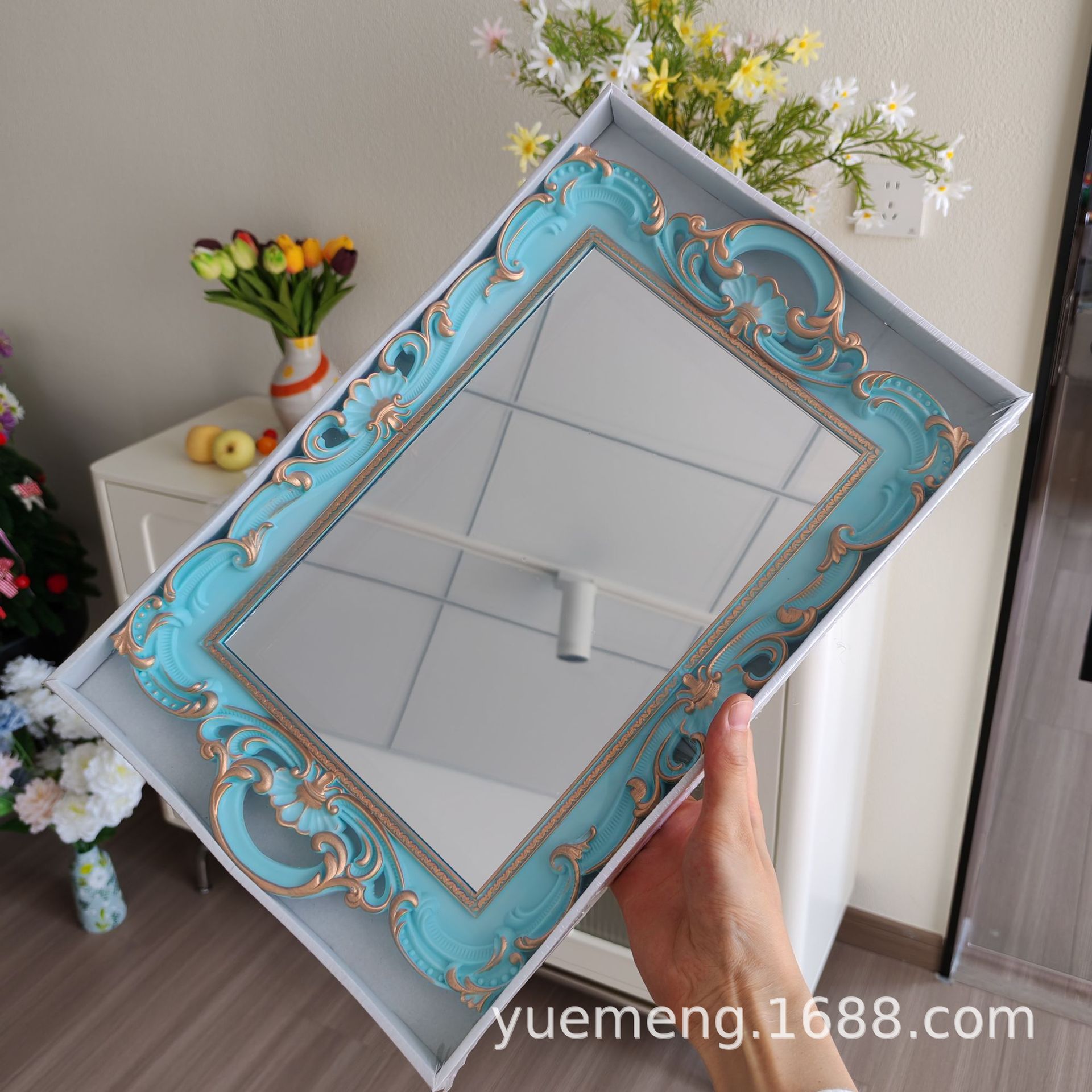 Bandeja de espejo de vidrio retro de estilo europeo ins estilo sala de estar decoración aromaterapia joyería espejo bandeja de almacenamiento