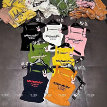 多巴胺字母印花卡通公仔镂空露背工字型背心女带胸垫修身外穿上衣