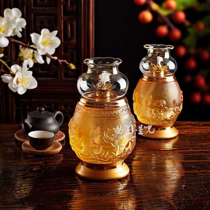 Huiri Xingguang Vintage Glazed Liquid Oil Lamp Windproof Adjustable Liquid Ghee Lamp Bright Lamp Windproof Oil Lamp