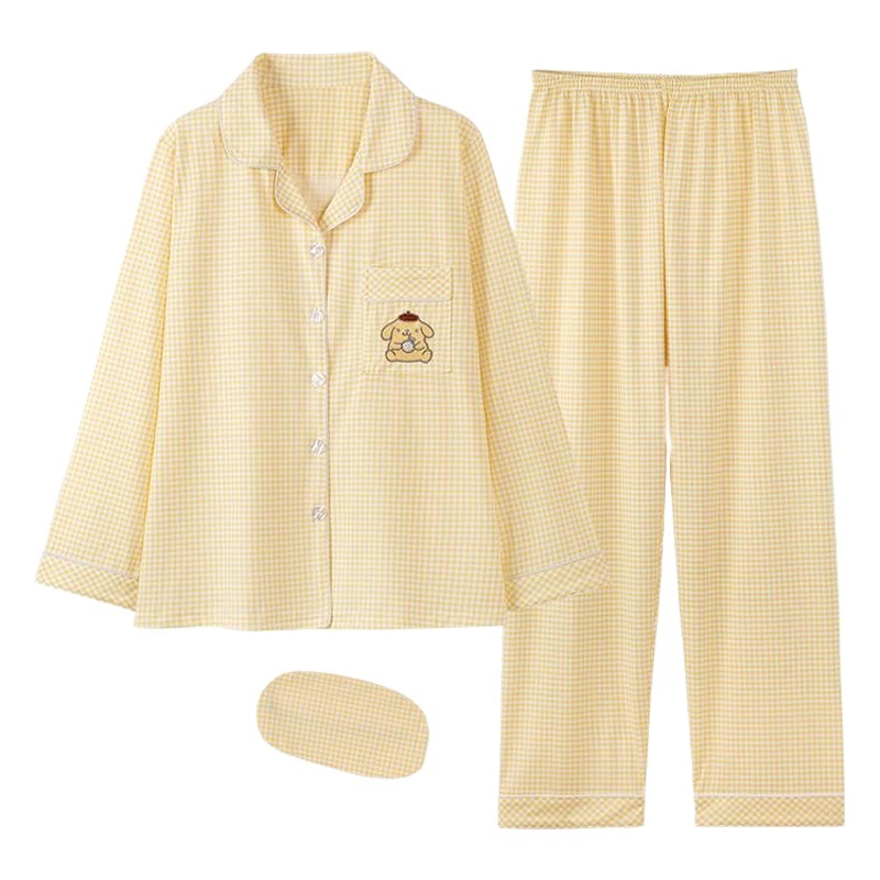 Pijamas a cuadros de algodón para mujer primavera y otoño 2025 nuevo estilo lindo traje de servicio a domicilio de manga larga de perro de pudín estilo ins