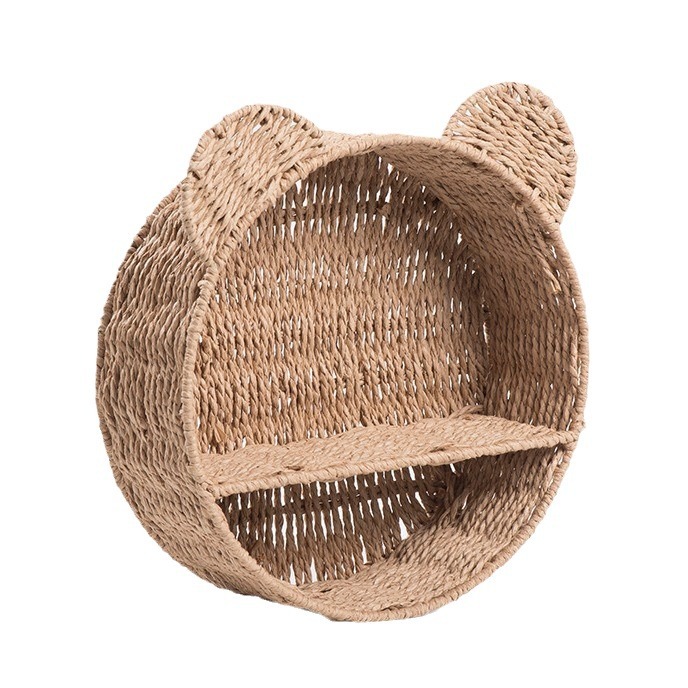 Cesta de almacenamiento de orejas de gato tipo pared tejida a mano cuerda de papel estante de almacenamiento de habitaciones infantiles canasta de almacenamiento creativa