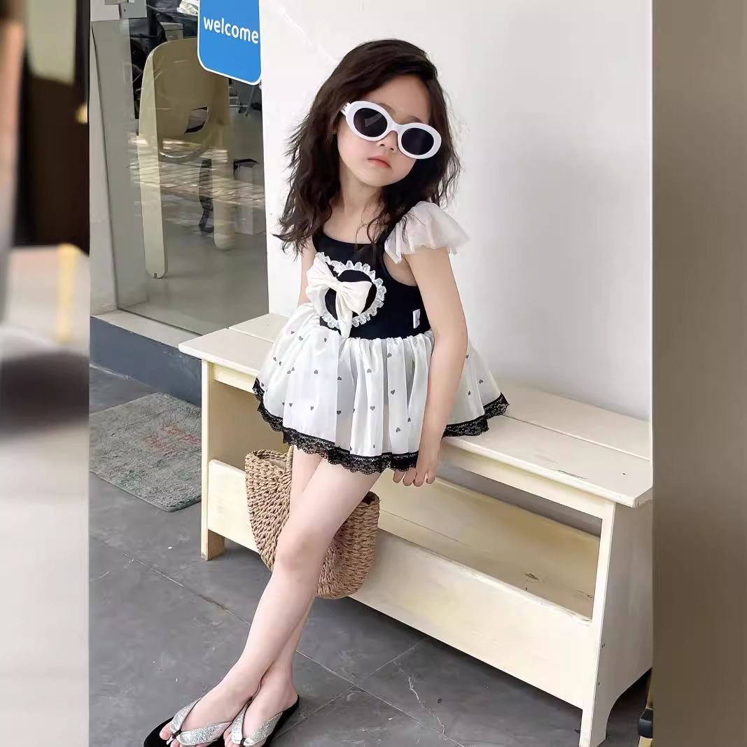 2023新款女童泳衣連體韓版度假洋氣公主甜美女孩中小童兒童游泳衣