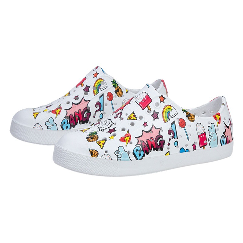 Tune bambú agujero de los niños zapatos hombres y mujeres ocasionales respirables graffiti playa inferior suave vadear sandalias