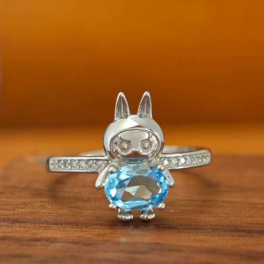 天然托帕石拉布布戒指镶嵌S925通体银彩宝戒指手饰品时尚高级