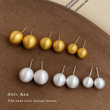 拉丝工艺圆球豆豆耳钉极简主义时尚通勤耳环女磨砂哑光耳饰高级感