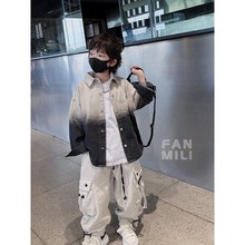 男童牛仔衬衫春秋薄款2024新款儿童长袖衬衣洋气中大童炸街两件套