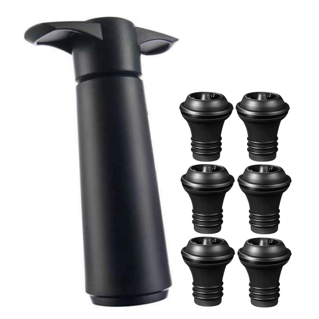 Suministro directo de fábrica Amazon Bomba de vacío de vino tinto, conservador fresco, juego de tapones de vino, tapón de vacío de vino tinto, tapón de succión de bomba negra