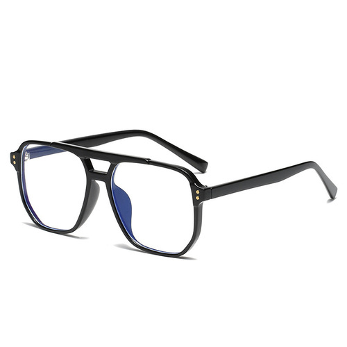 New optical glasses frame for men, trendy retro myopia eye frame with prescription double beam square frame anti-blue light glasses