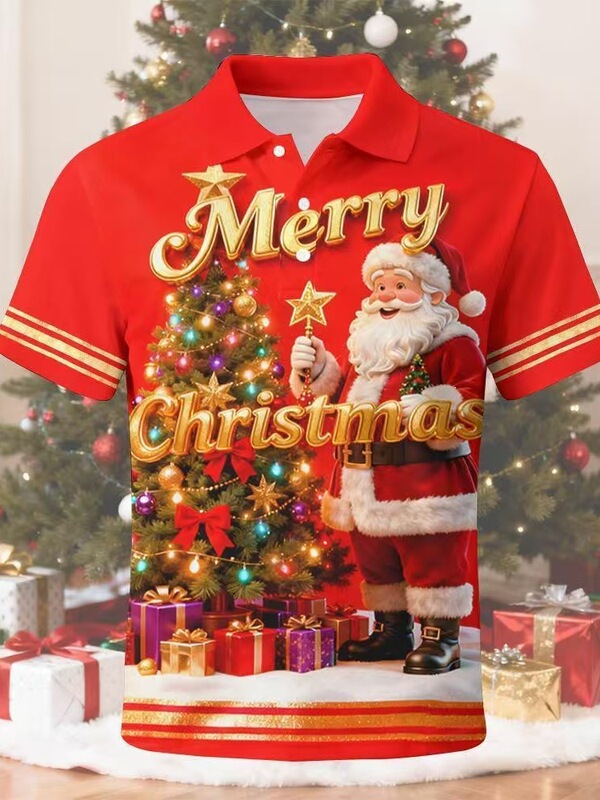 Summer cross-border independent site temu POLO shirt, colorful fashionable short-sleeve top, 3D printed Christmas outfit