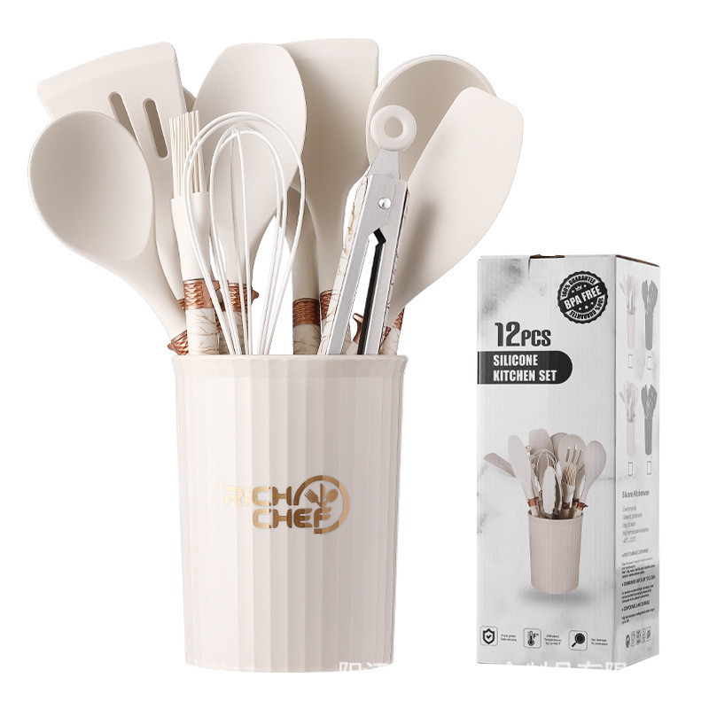 Ventas transfronterizas de utensilios de cocina calientes 12 piezas de silicona imitación de piedra estofado de cocina de cocina de barril de almacenamiento conjunto