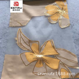 欧根纱提花面料 花卉金属丝涤纶布料色织蝴蝶结提花礼服服装面料