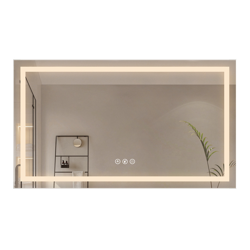 BOLLEN de lujo con caja trasera baño inteligente con pantalla táctil emisora de luz espejo cosmético de habitación de hotel montado en la pared