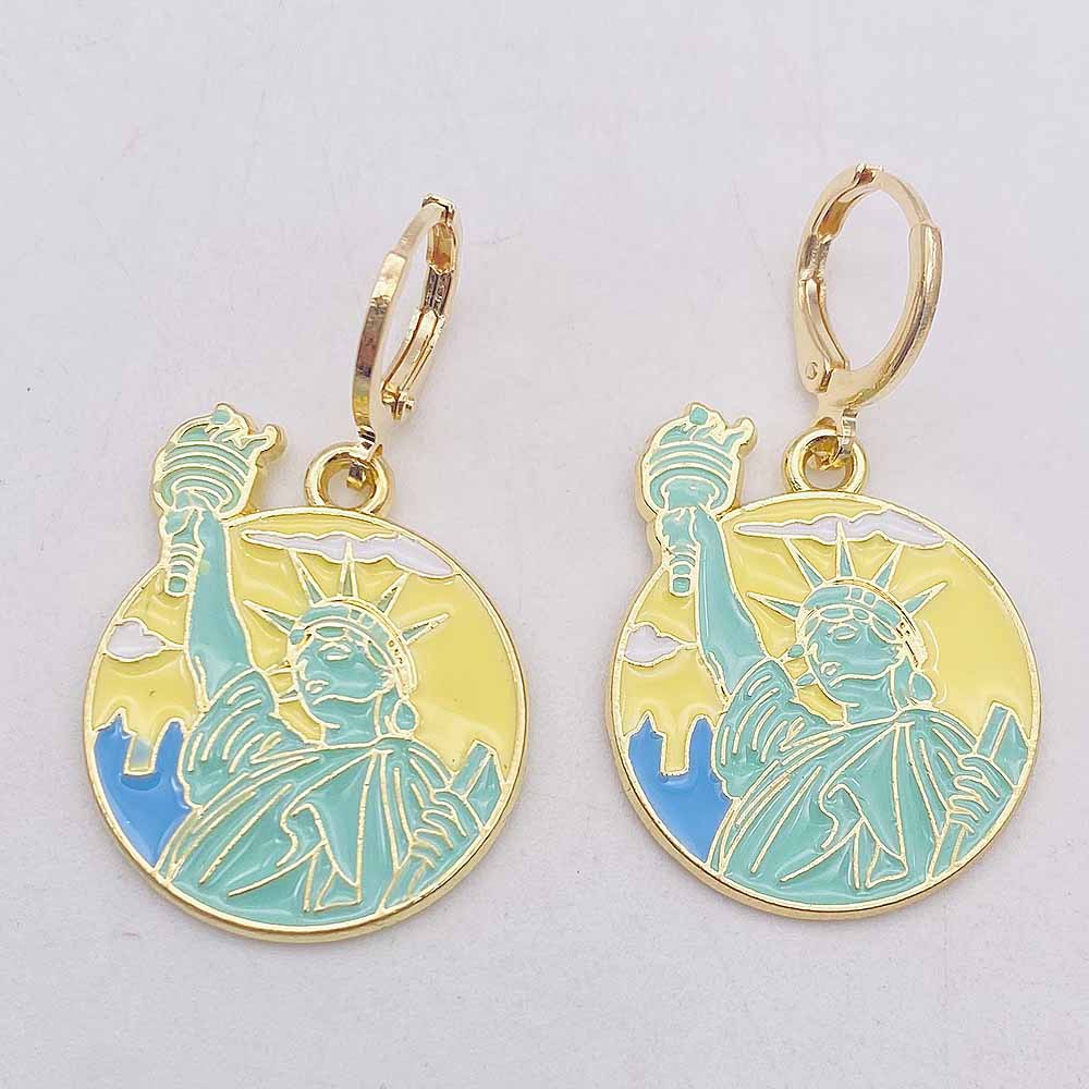 11g Weight Copper Ear Needle Material Drop Earrings Classification 1 Pair Quantity Daily, Street Occasion Alloy Material Building, Landscape Pattern Women's Gender Enamel Design Simple Style Style 1 Pair Simple Style Building Landscape Enamel Arylic Alloy Drop Earrings 3