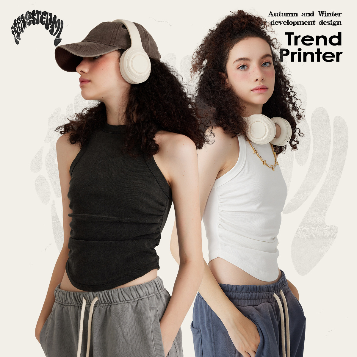 Impresora de marcas| 2024 primavera y verano estilo europeo y americano lavado corto plegado I-back chaleco de mujer caliente en el interior