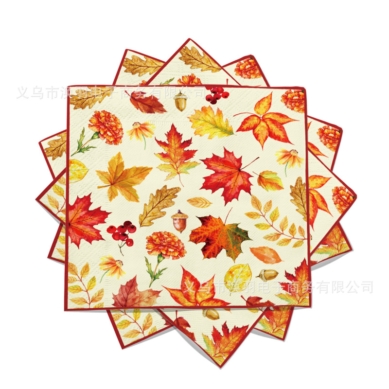 [in Stock] Cross-Border Autumn Thanksgiving Maple Leaf Theme Party Disposable Printed Napkins