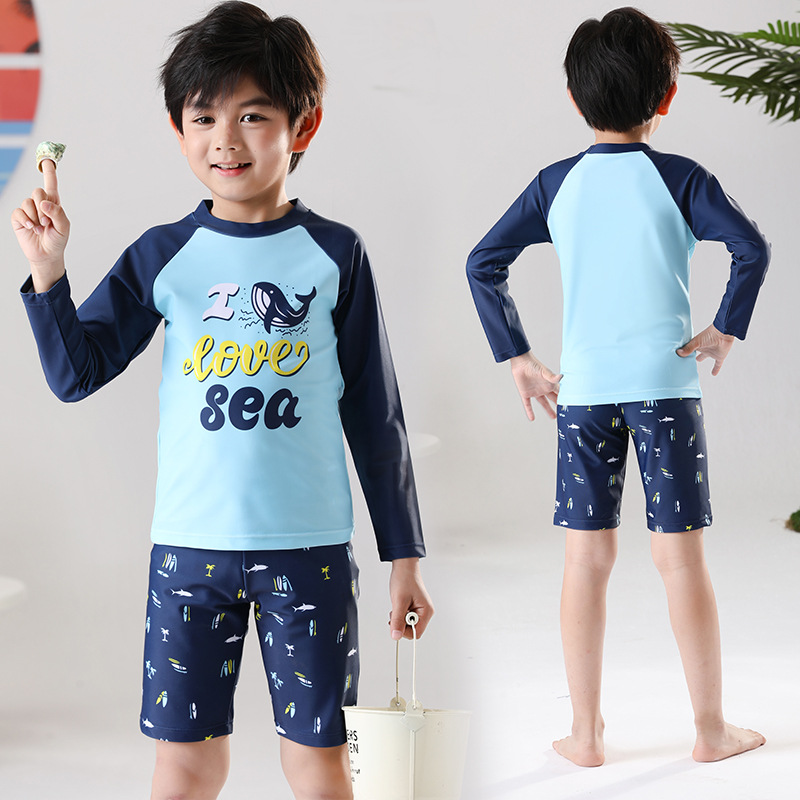2025 Swimming Trunks Medium Sun Protection Baby Split New Swimsuit Boys Professional Swimsuit Kidsren Boys Big Kidsren Suit