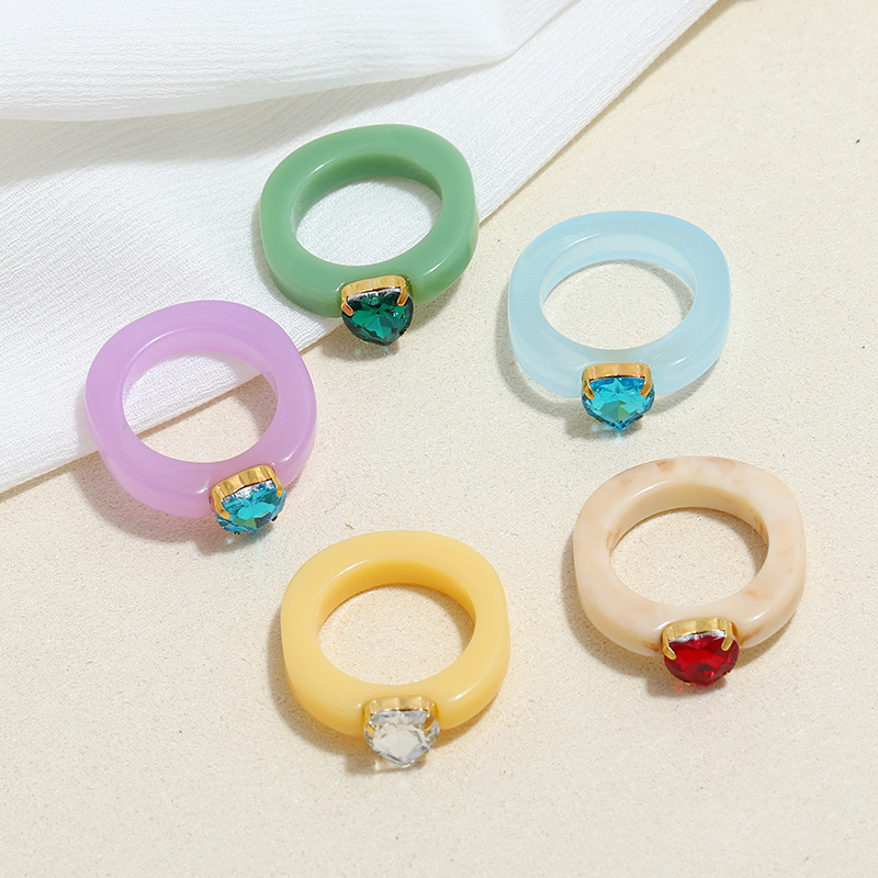 Wholesale Jewelry Acrylic Heart Diamond Candy Color Resin Ring Nihaojewelry display picture 1