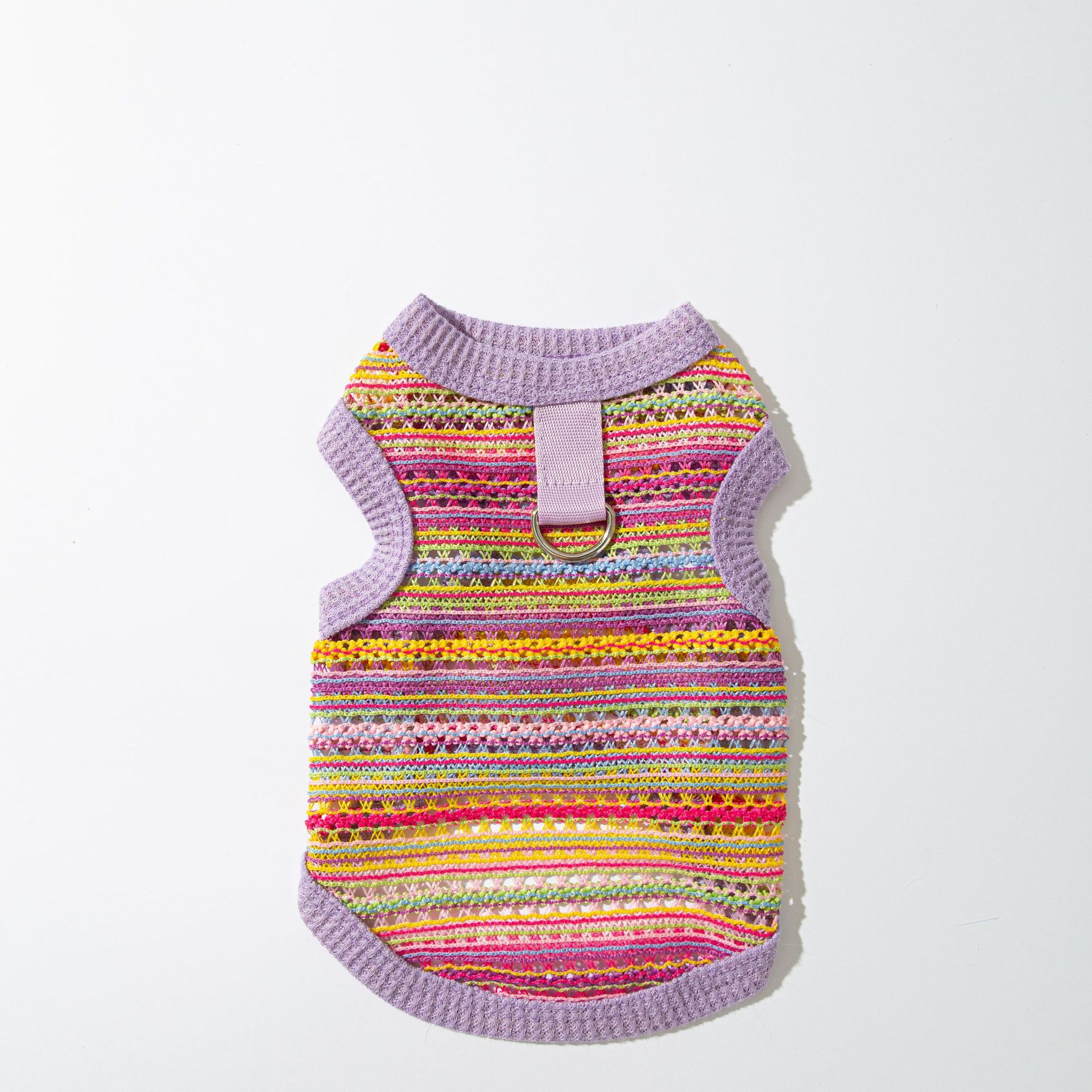 Perro de mascota verano delgado arco iris multicolor trenzado hueco chaleco de tracción perro pequeño que oso ropa Teddy