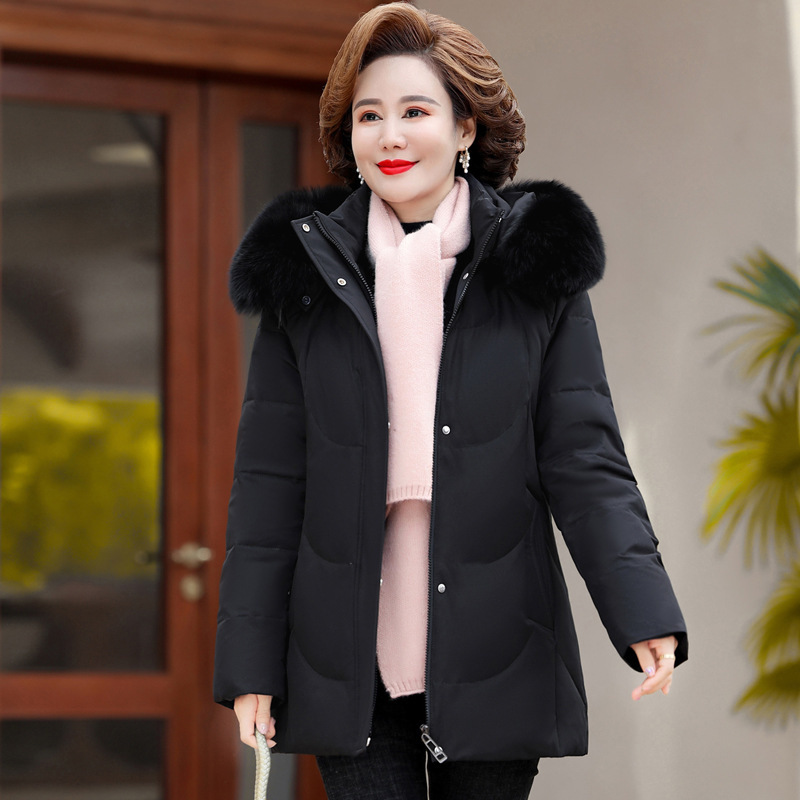Brand Genuine down Jacket for Middle-Aged and Elderly Women, Slim Fit, Fox Fur Collar, Short Style, Petite Winter Coat