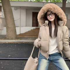冬季毛领休闲加厚棉服外套短款设计女保暖羽绒棉衣连帽新款外套