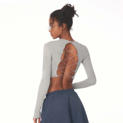 European and American foreign trade dance top long sleeve midriff-baring short women's running yoga clothes outdoor sports jacket with breast pad