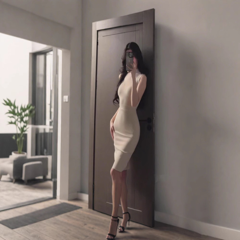 European and American New Style Women's Bandage Dress, Sleeveless, High Neck, Slim Fit, Bodycon, Hot Girl Bandage Dress, Factory Ready Stock