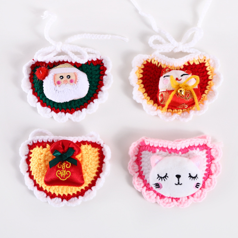Mascota de punto Año Nuevo Navidad suerte bolsa dibujos animados babero gato perro conejo lana saliva toalla bufanda del Festival Primavera image 5