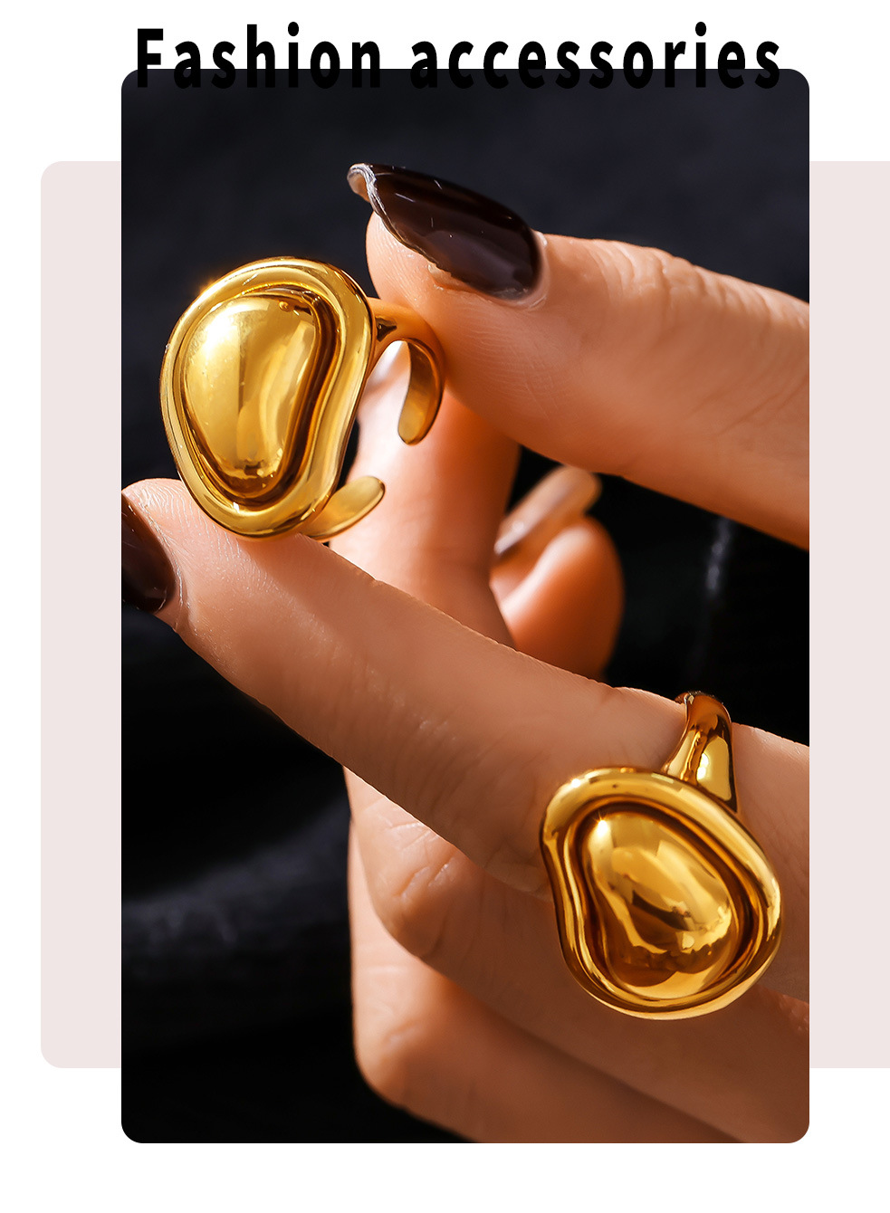 Titanium Steel PVD Vacuum Cast Irregular Gold Bean Ring With Adjustable Color Retention_voghion.com