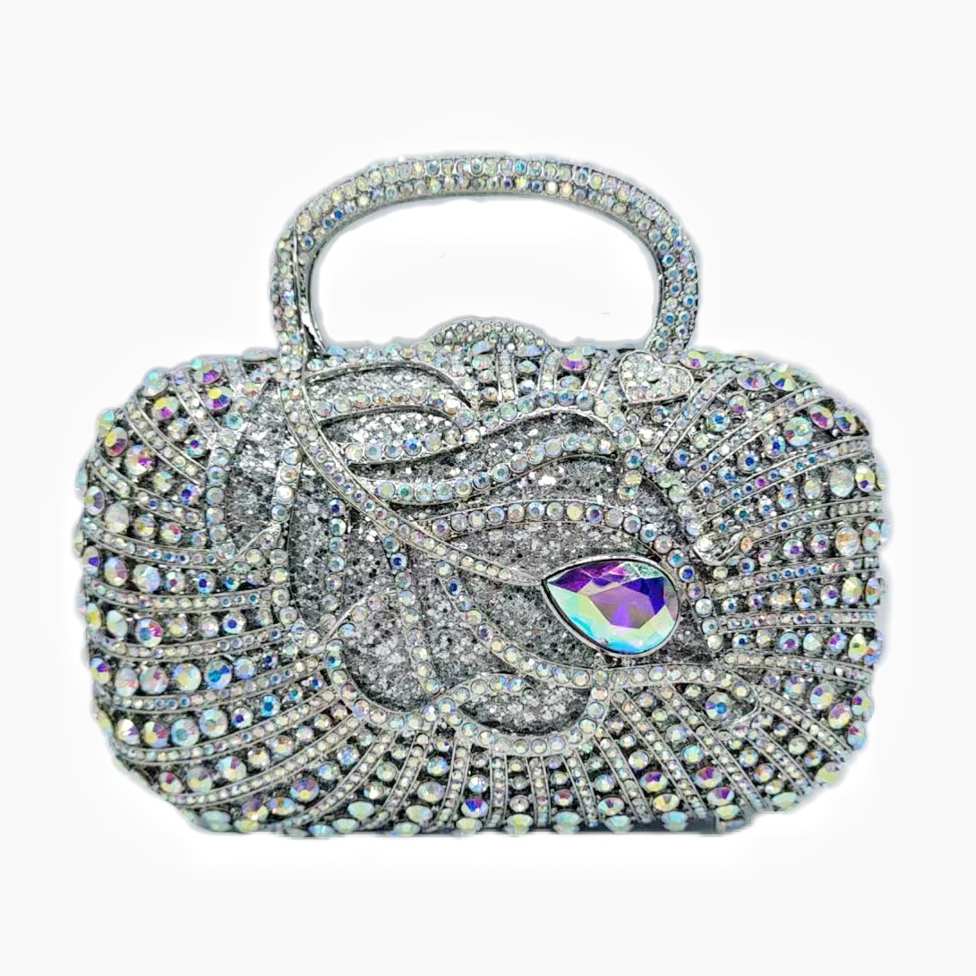 Nuevo paquete de cena de diamantes transfronterizos, caja metálica vacía, bolso de cristal de diamantes lleno de bolso de banquete de celebridades europeas y americanas