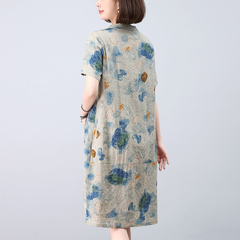 碎花连衣裙夏季女胖mm春装长裙2025新款宽松中年大码遮肚棉麻裙子
