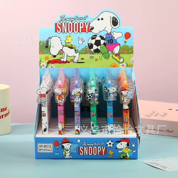 Snoopy Sticker Press-Button Pen Cartoon Acrylic Black Gel Pen Student Quick-Dry Exam Pen Signature Pen Stationery